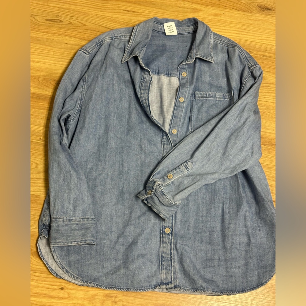 Blue Button Down Shirt with Vintage Look